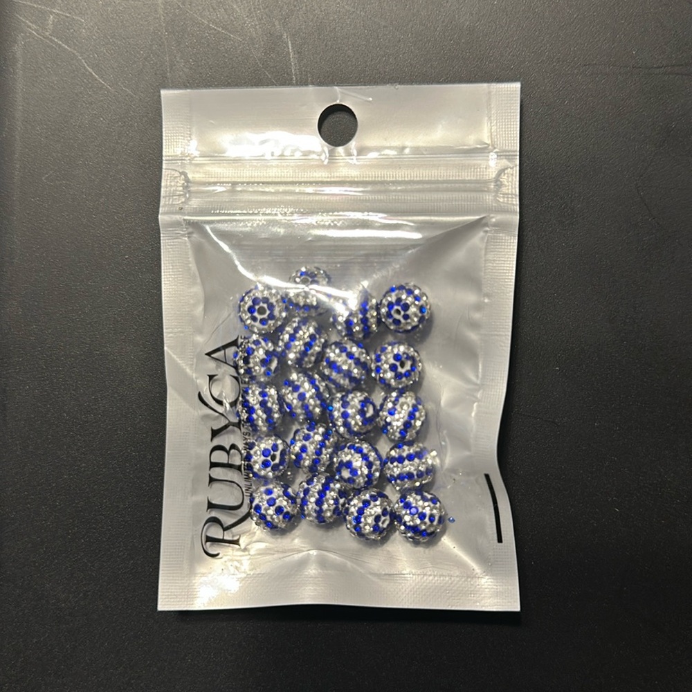 NWOT RUBYCA Stripes Czech Crystal Round Disco Ball Clay Beads(20pcs, 10mm, Blue)